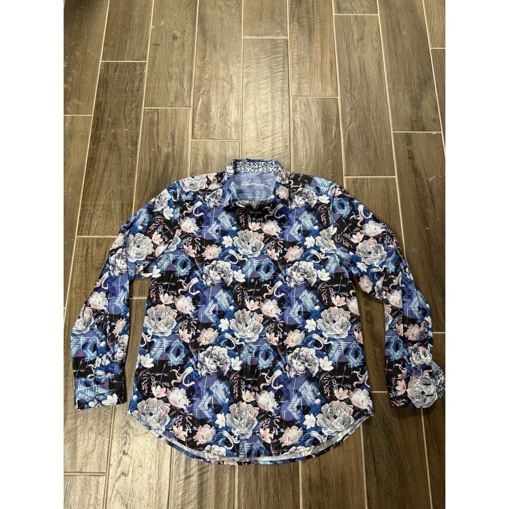 Robert Graham Men's Long Sleeve Button Up Shirt XL Floral Flip Cuff Classic Fit